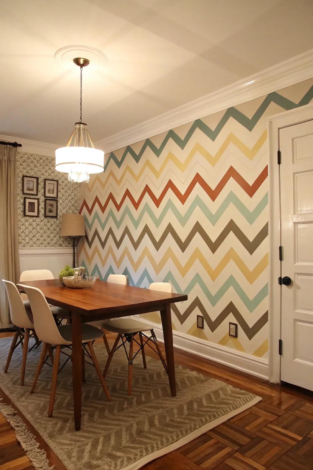 Chevron patterns bring timeless elegance to walls