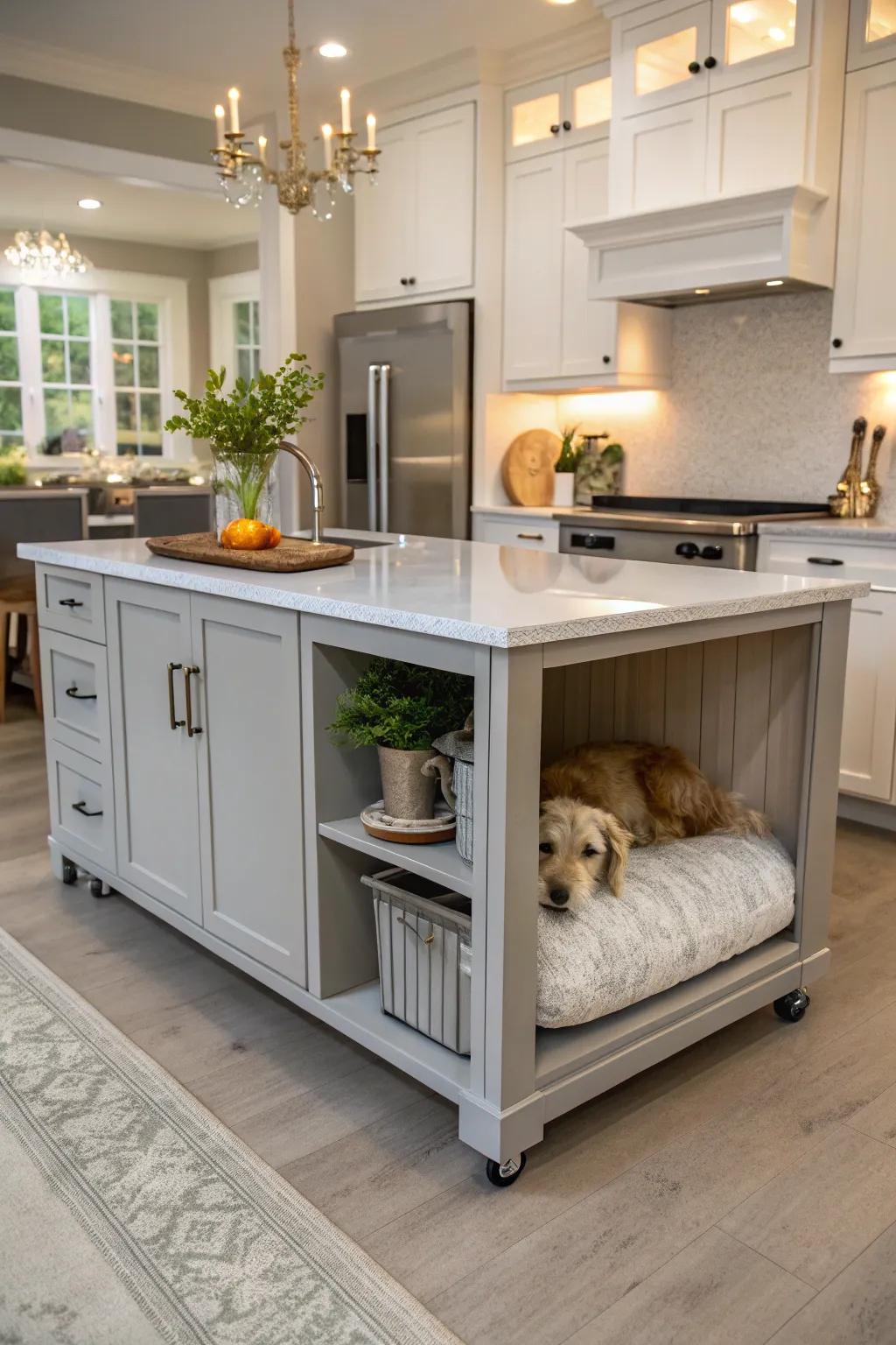 A cozy nook for your pet right in your kitchen island.