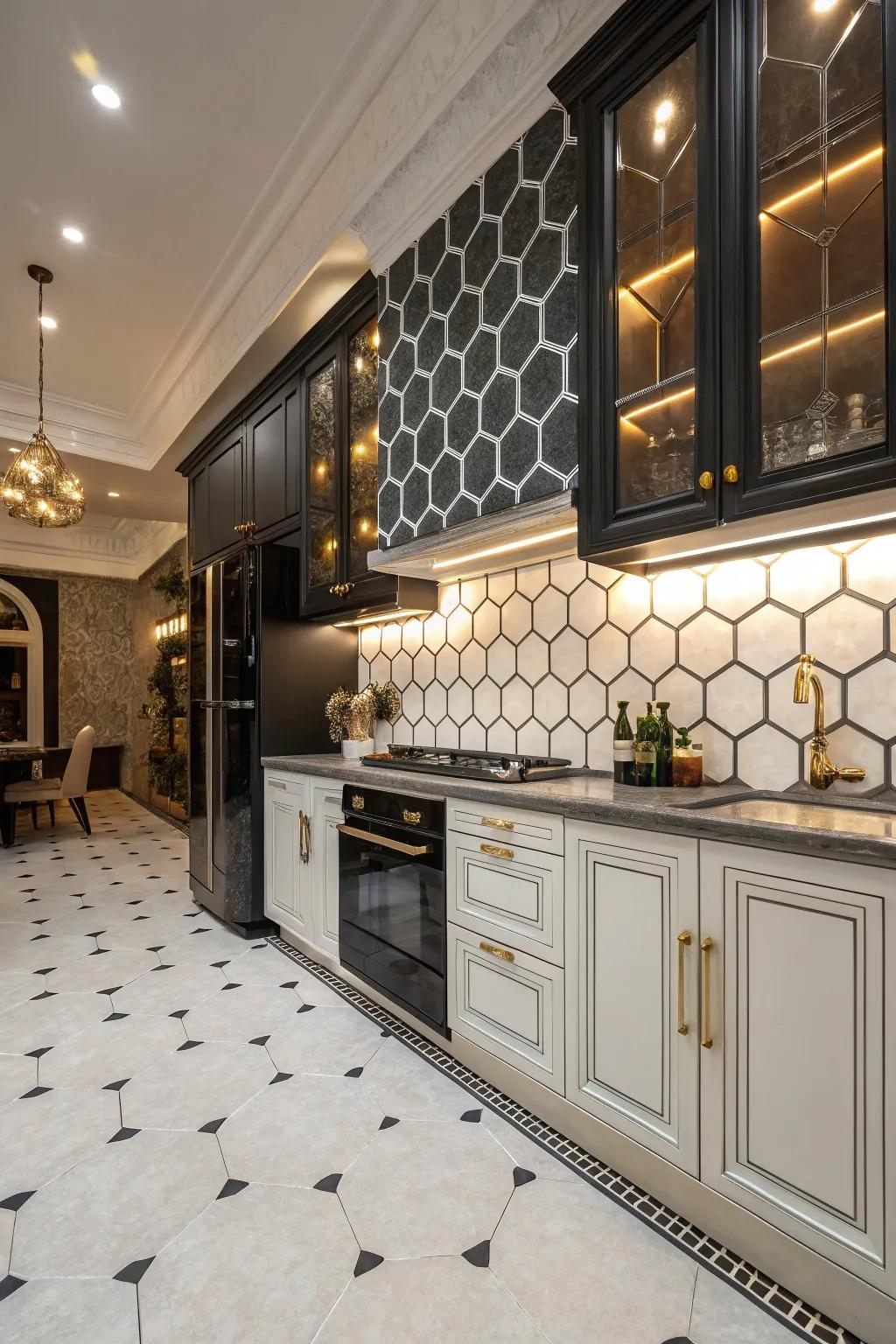 Yesteryear's allure converges with modern design through six-sided tiles.