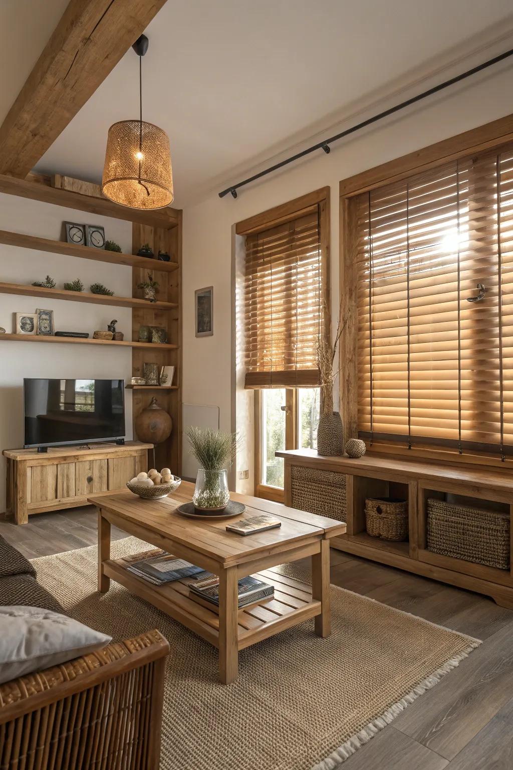 Wooden blinds add natural warmth to any space.