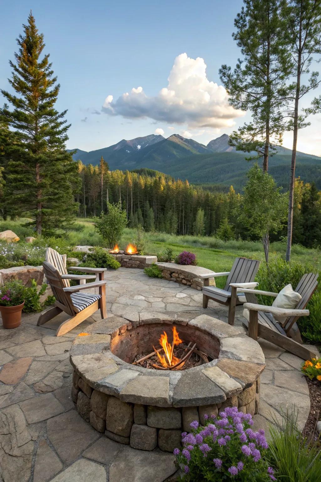 An enchanting stone fire pit ideally suited for snug mountain evenings.