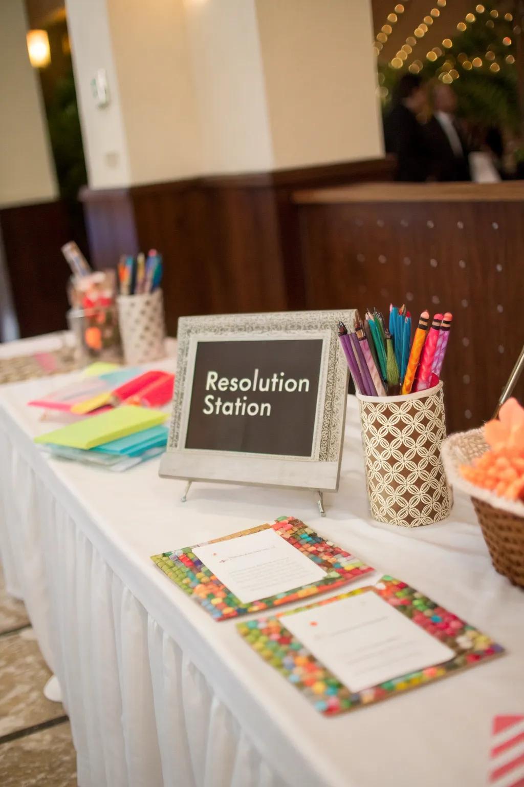 Encourage reflection and new beginnings with a resolution station.