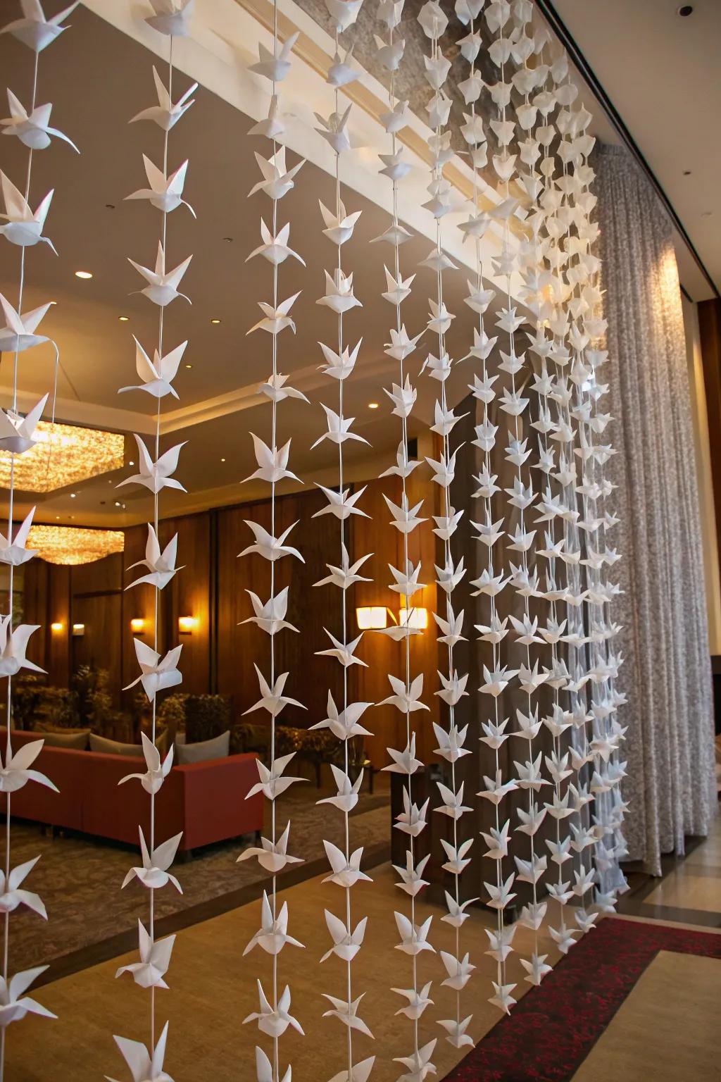 Avian drapes for an artistic partition.