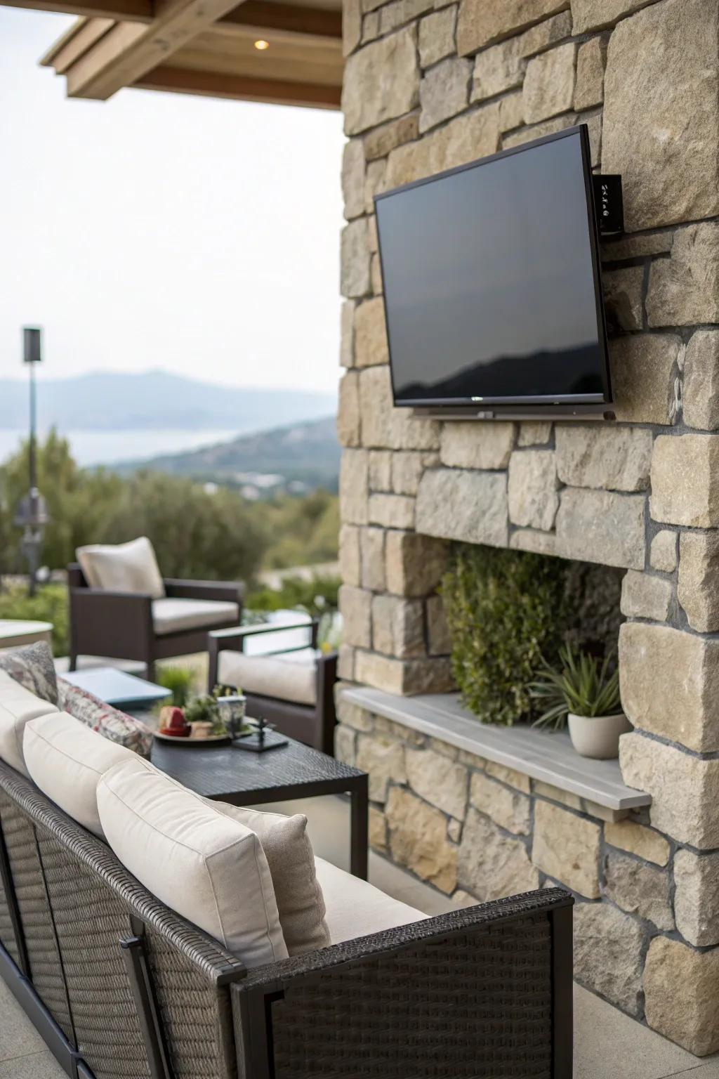 Stone accents create an elegant and timeless setting for outdoor viewing.