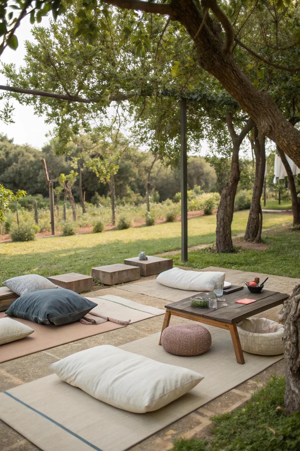 Comfortable seating enriches the relaxation opportunities of your yoga space.