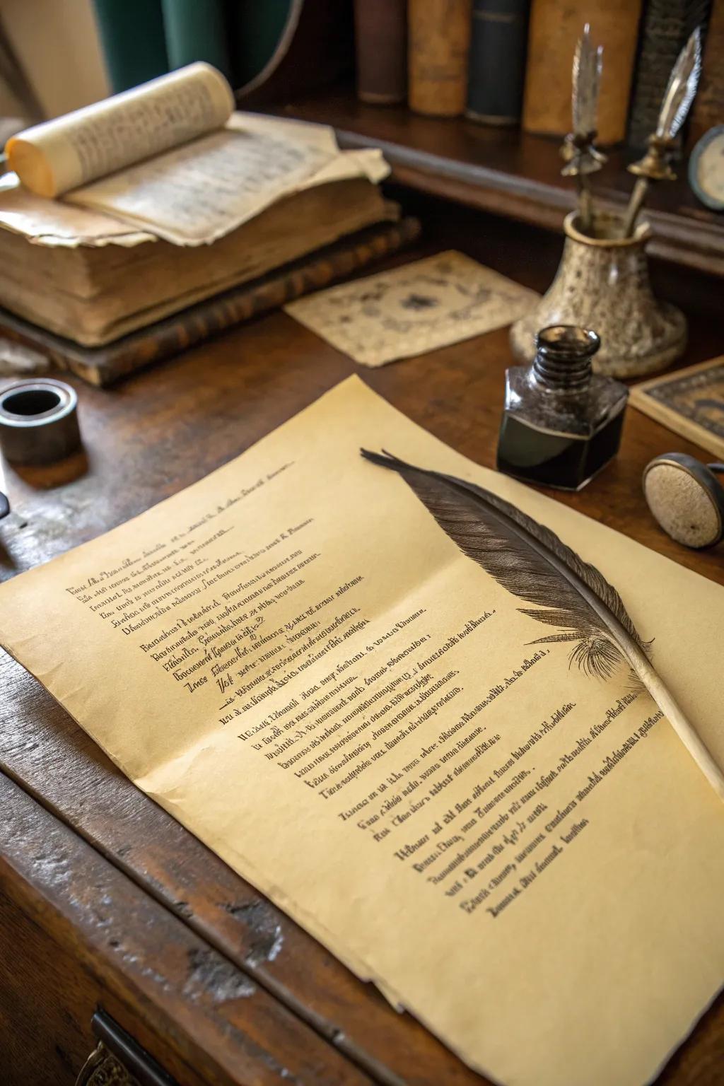 Vintage parchment endows poems with a perpetual, historical sentiment.