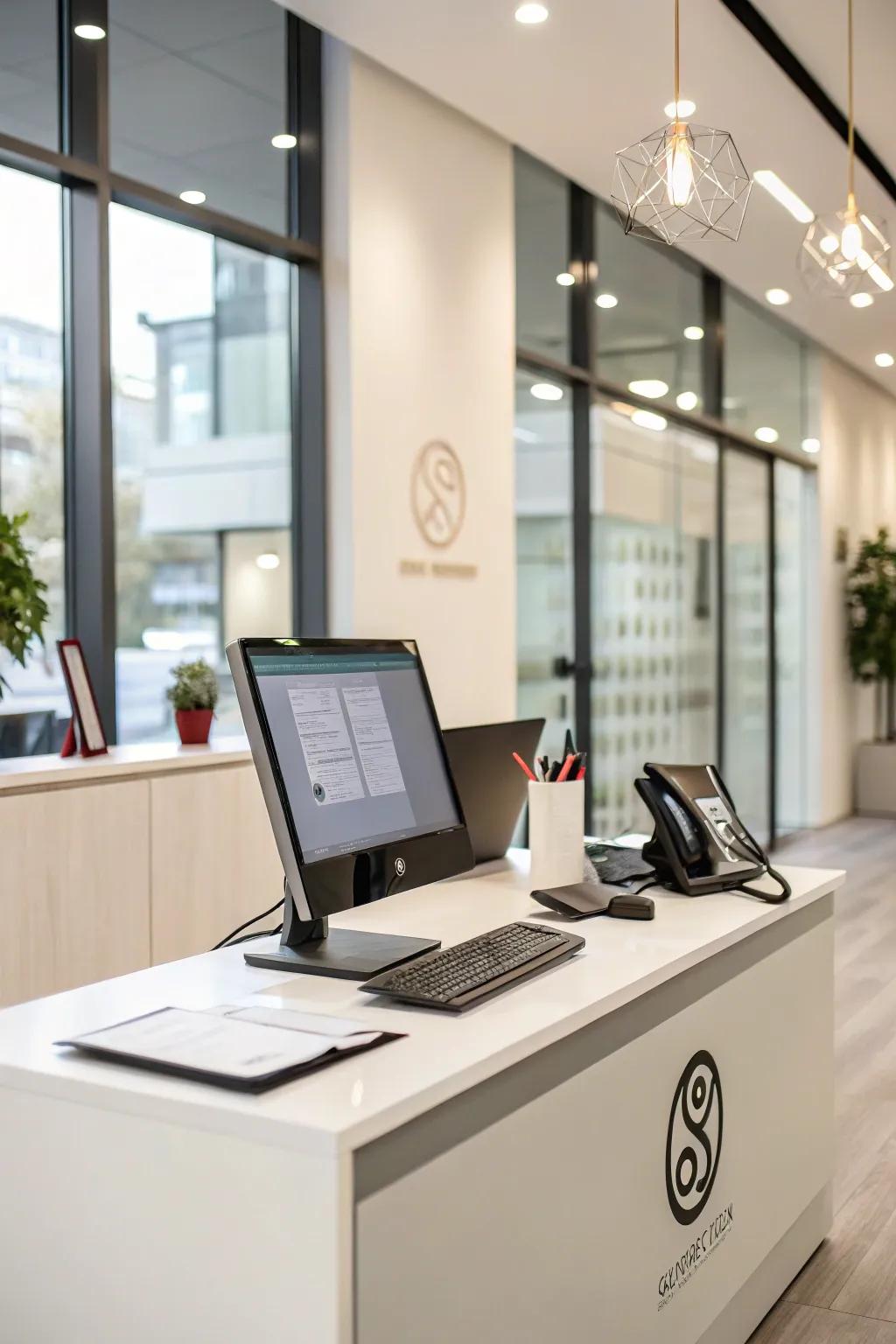 A harmonious integration of branding within the reception design.