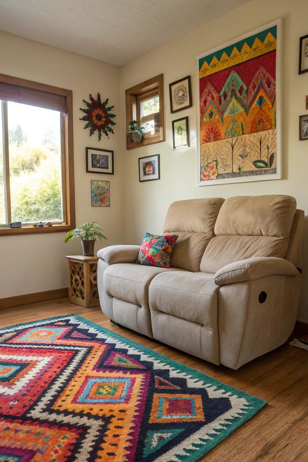 A stylish living room with decorative accents enhancing the recliner sofa.