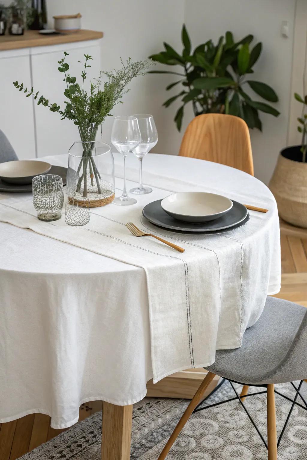 Ivory linen furnishes a spotless, elegant foundation.