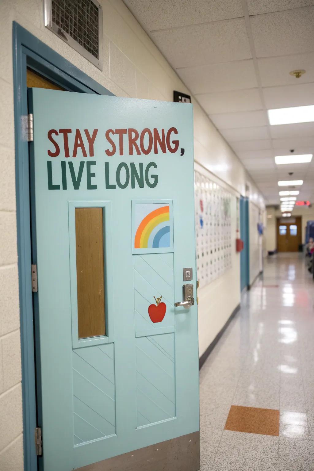 An inspirational door with motivational phrases to boost morale.