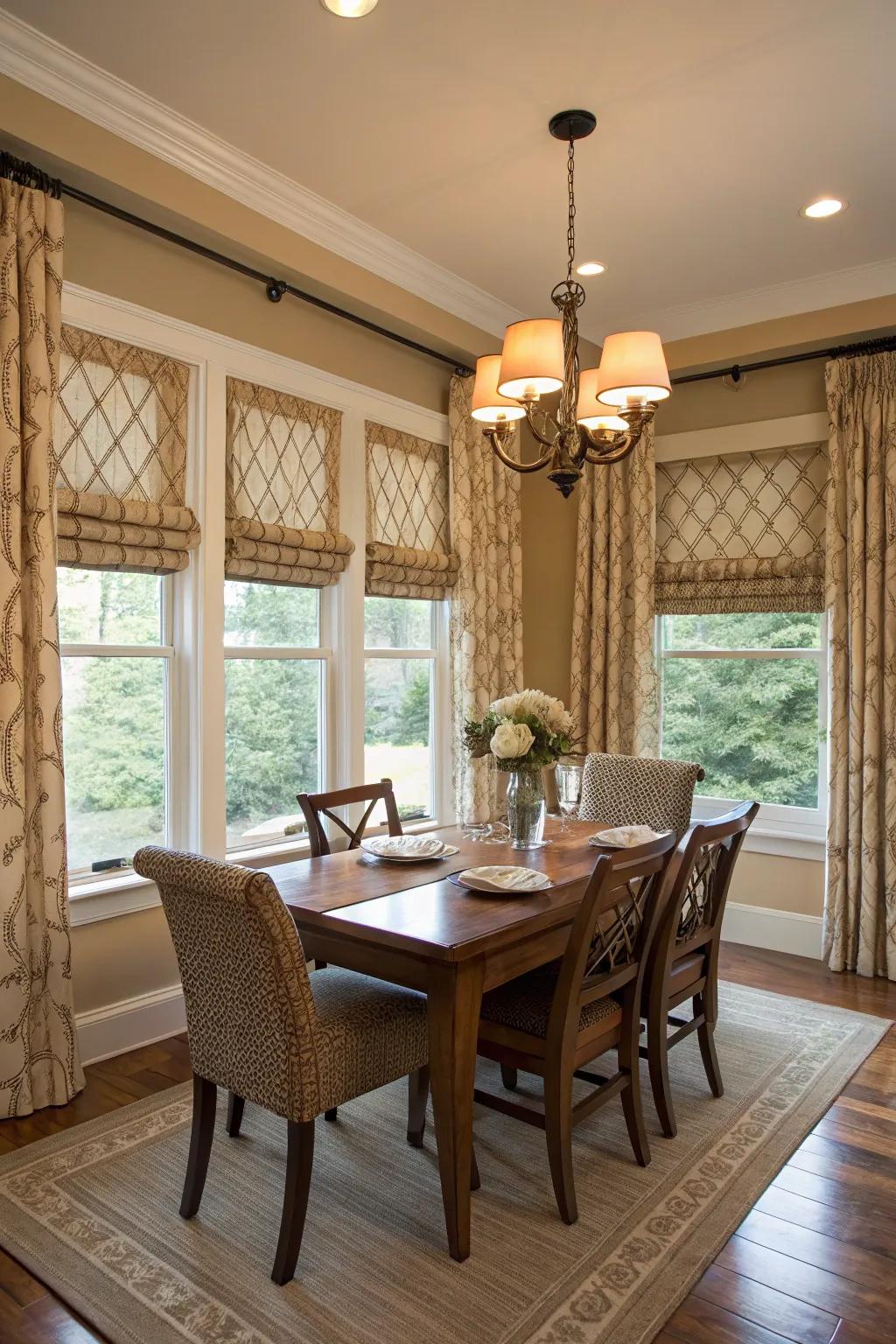 Custom window treatments provide a tailored and sophisticated look.