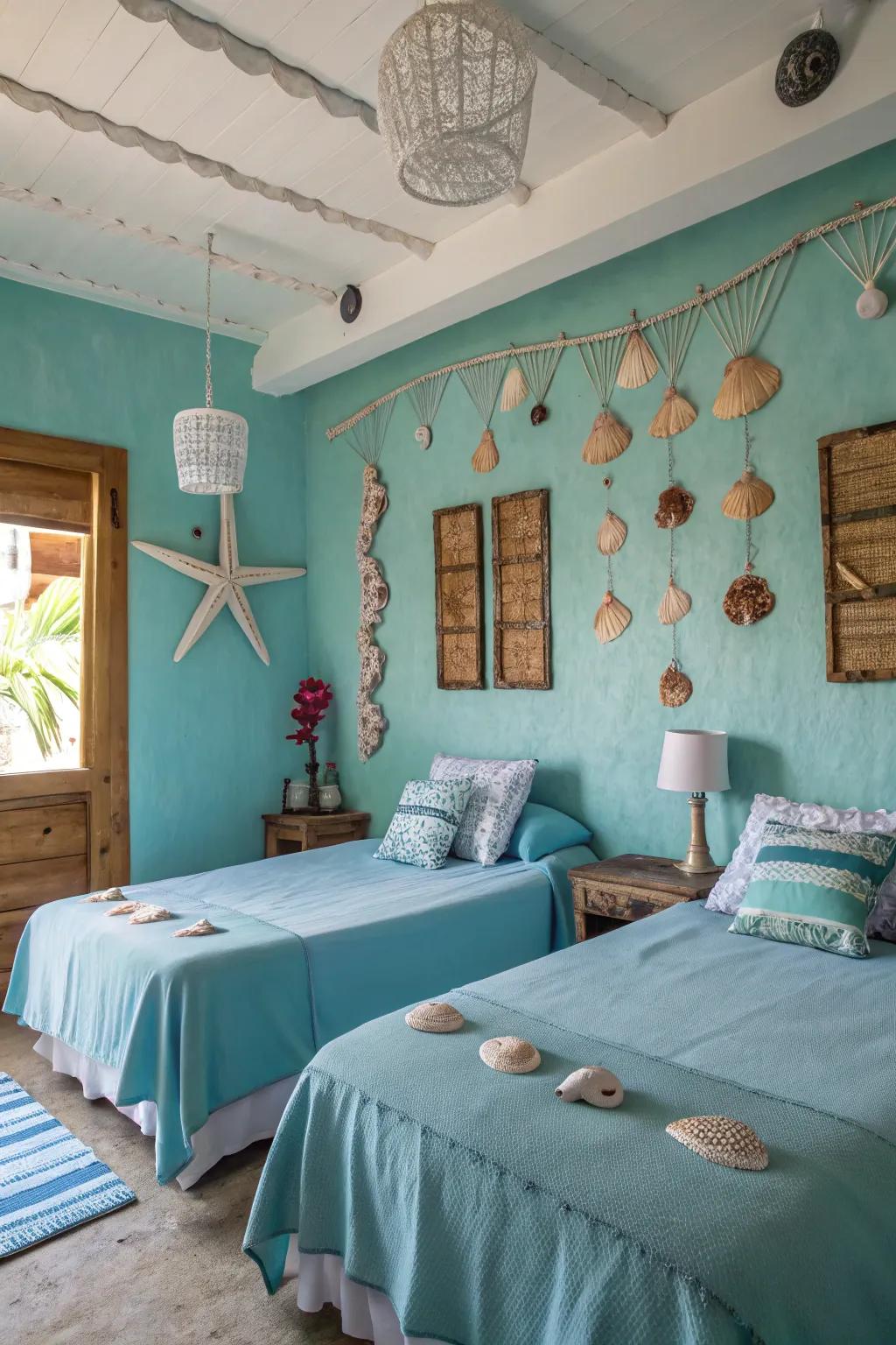 Ocean-inspired decor transforms this bedroom into a seaside retreat.