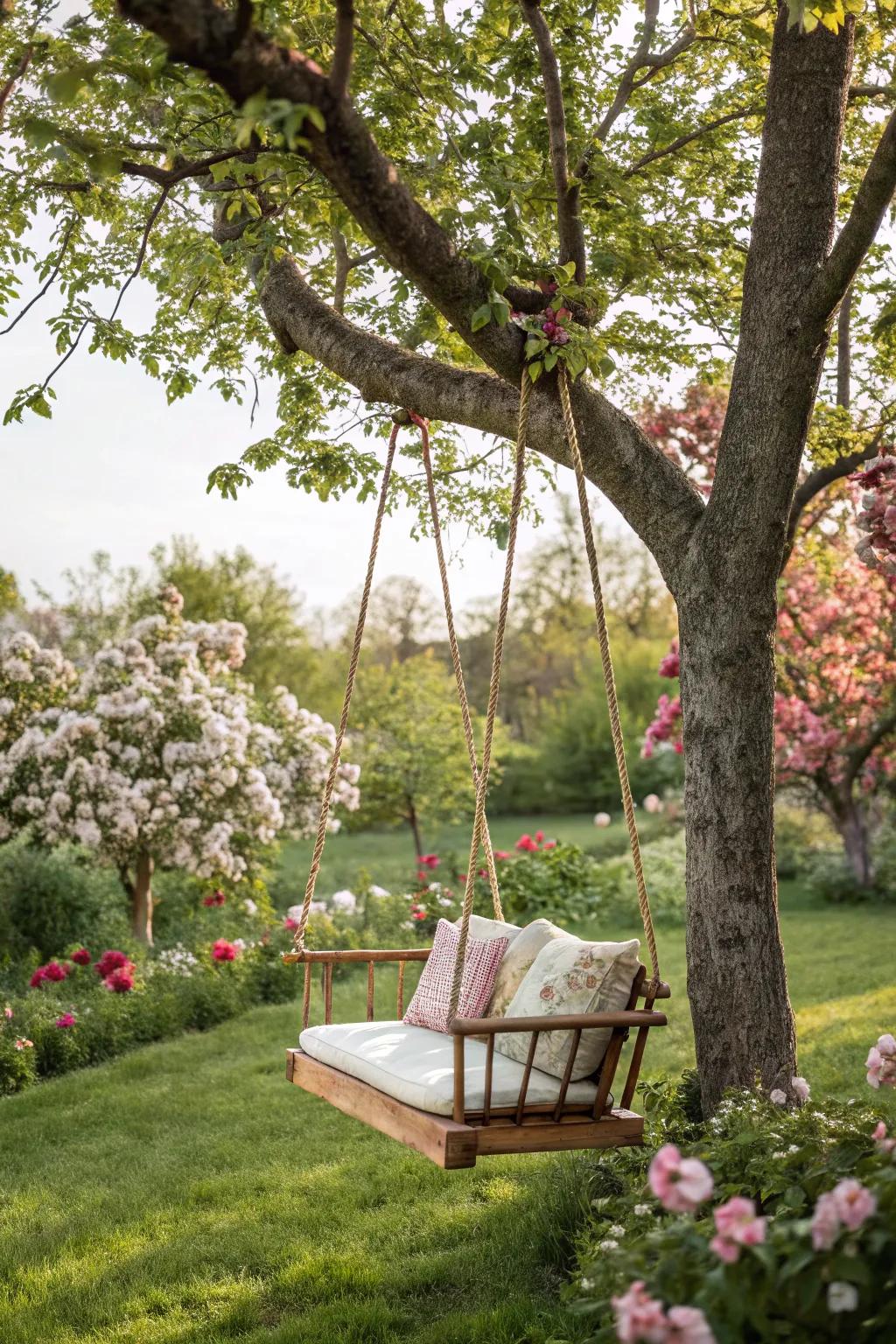 Swing gently under the tree and let your worries drift away.