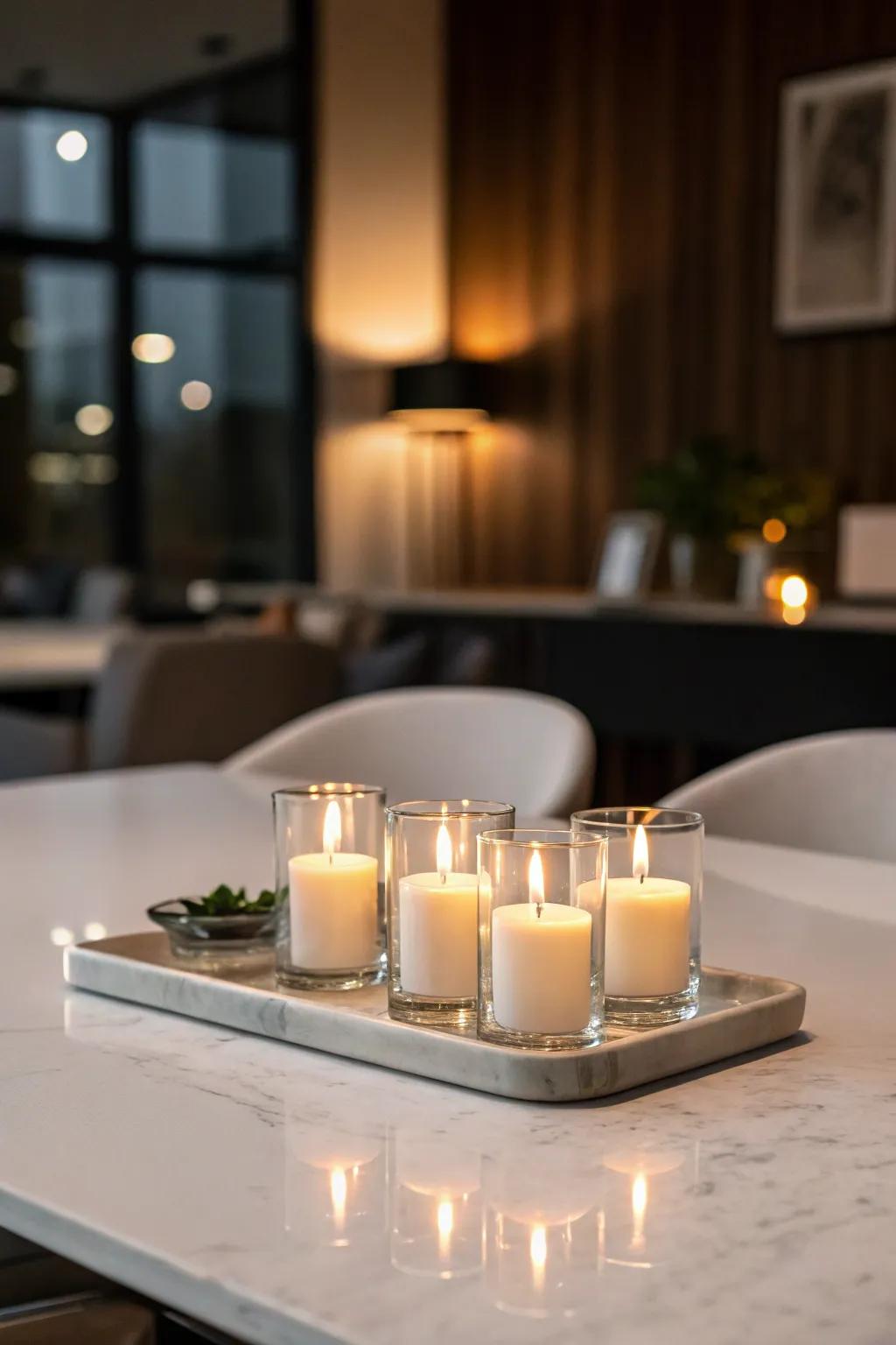 Embrace minimalism with straightforward yet impactful votive light arrangements.
