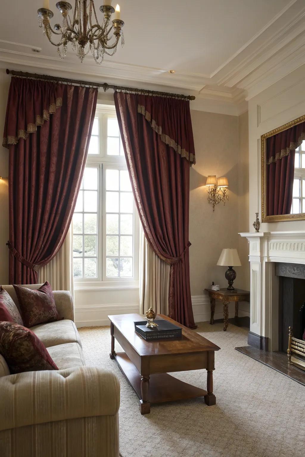 Extended drapes create drama and height.