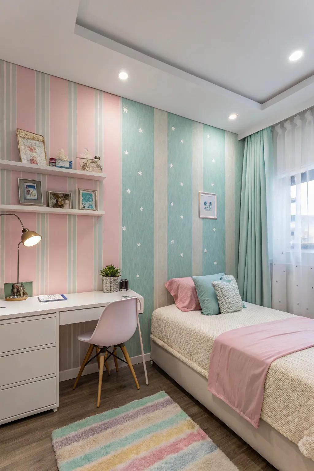 Pastel wallpapers present a gentle color story for a peaceful sanctuary.
