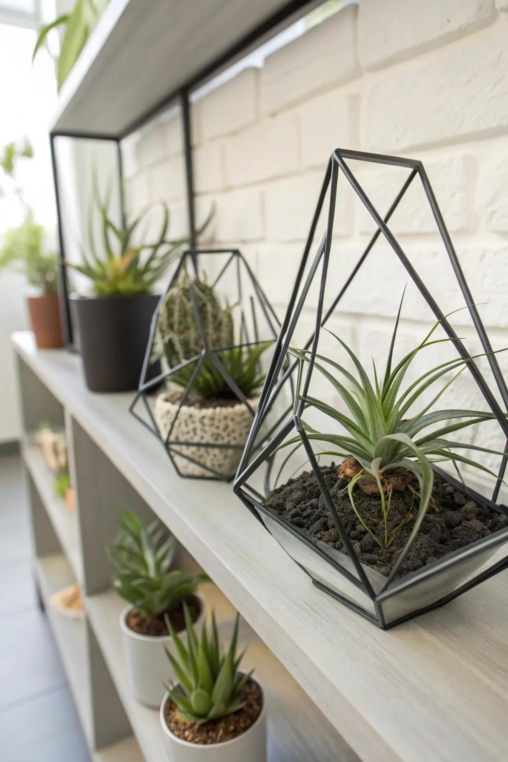 Modern geometric forms providing a stylish home for air plants.