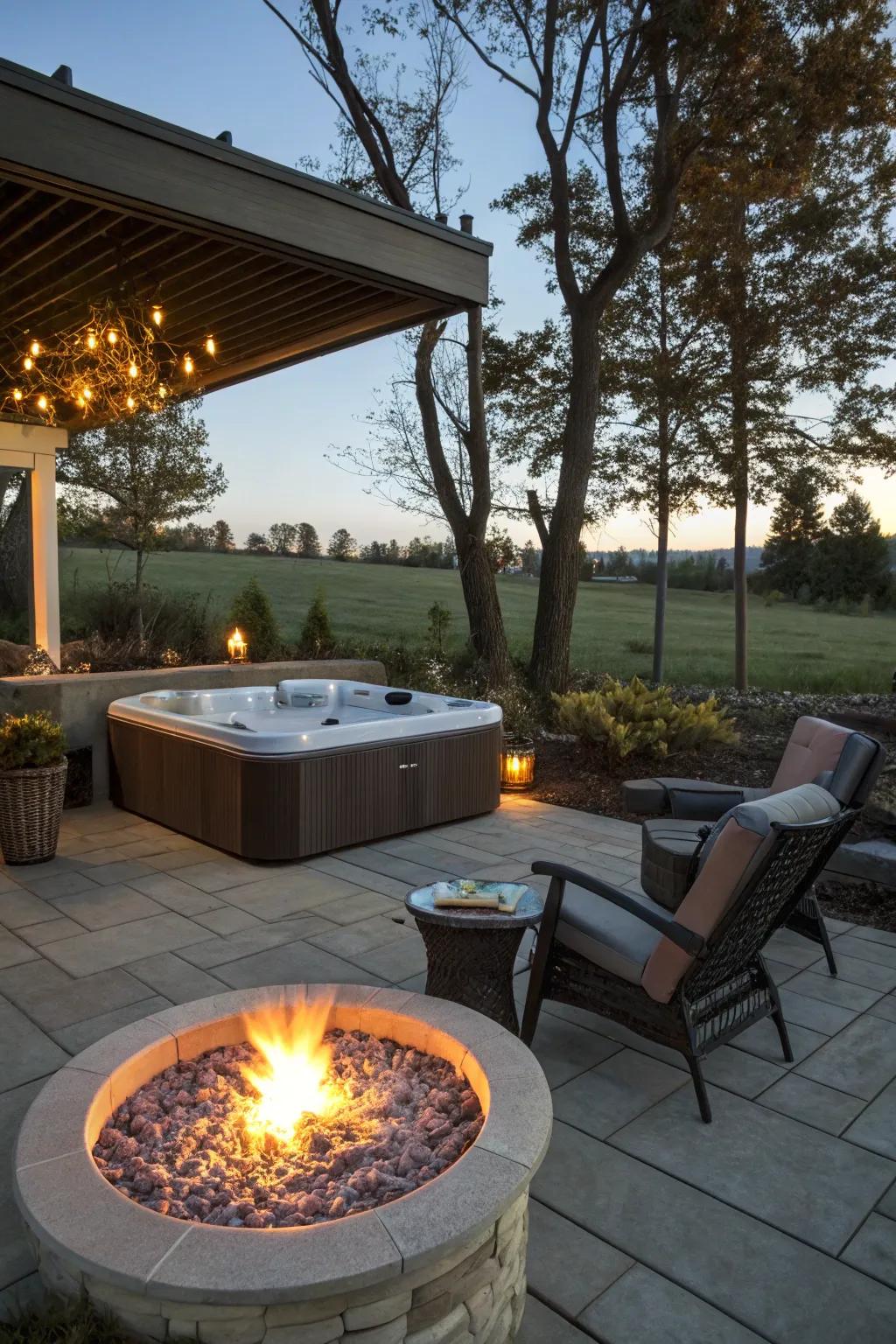 Fire elements add a cozy touch to your hot tub nights.