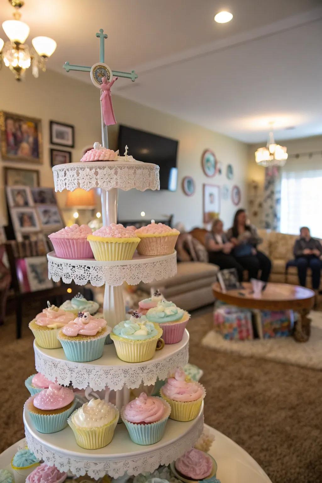 A playful cupcake tower for a modern celebration.