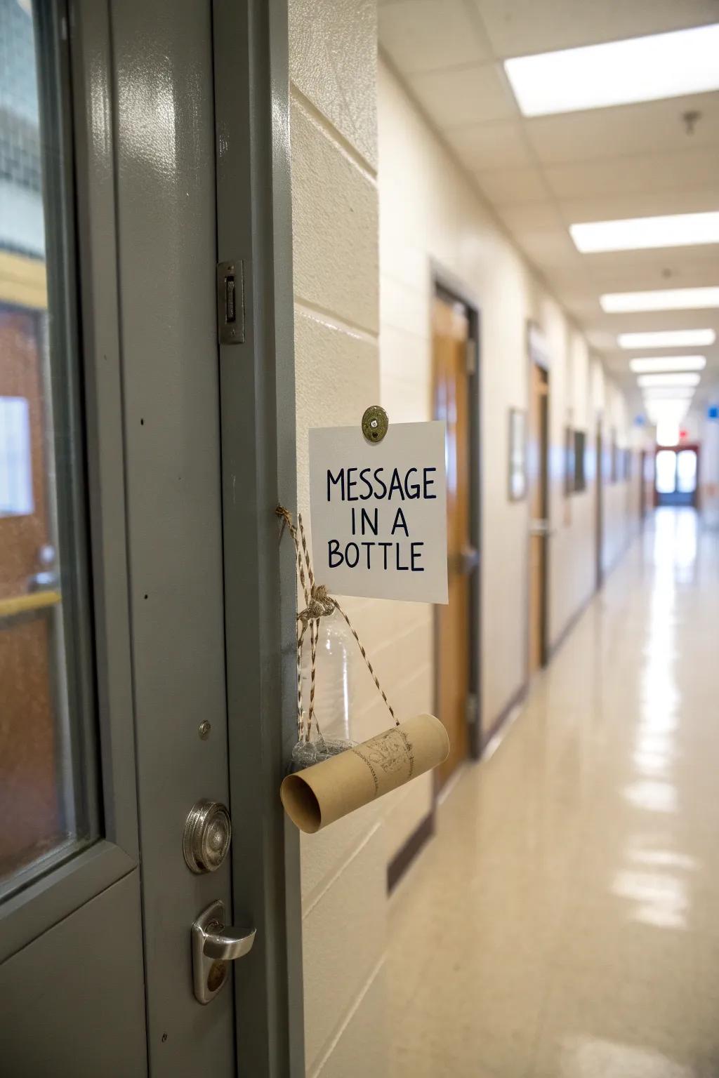 Classroom door with a 'Message in a Bottle' feature for an exciting twist.