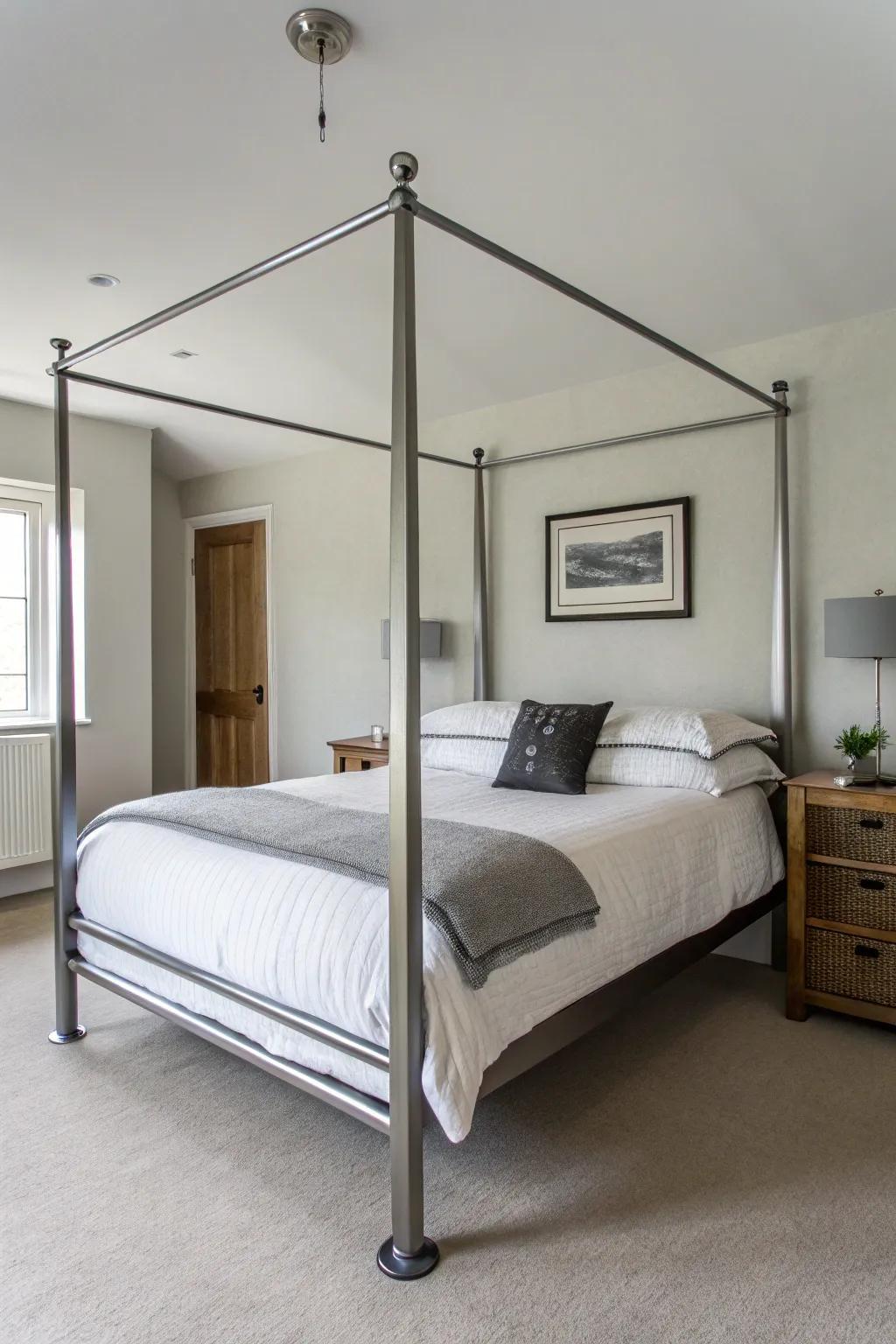 Sleek metal bedposts provide a modern and minimalist aesthetic.