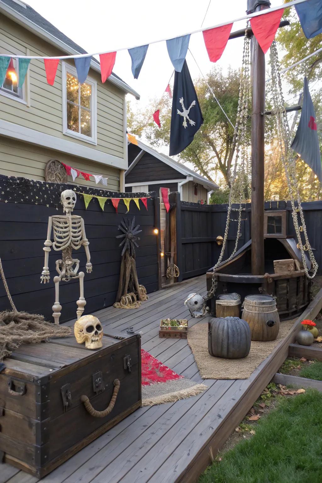 Embark on a pirate adventure with a seafaring Halloween display.