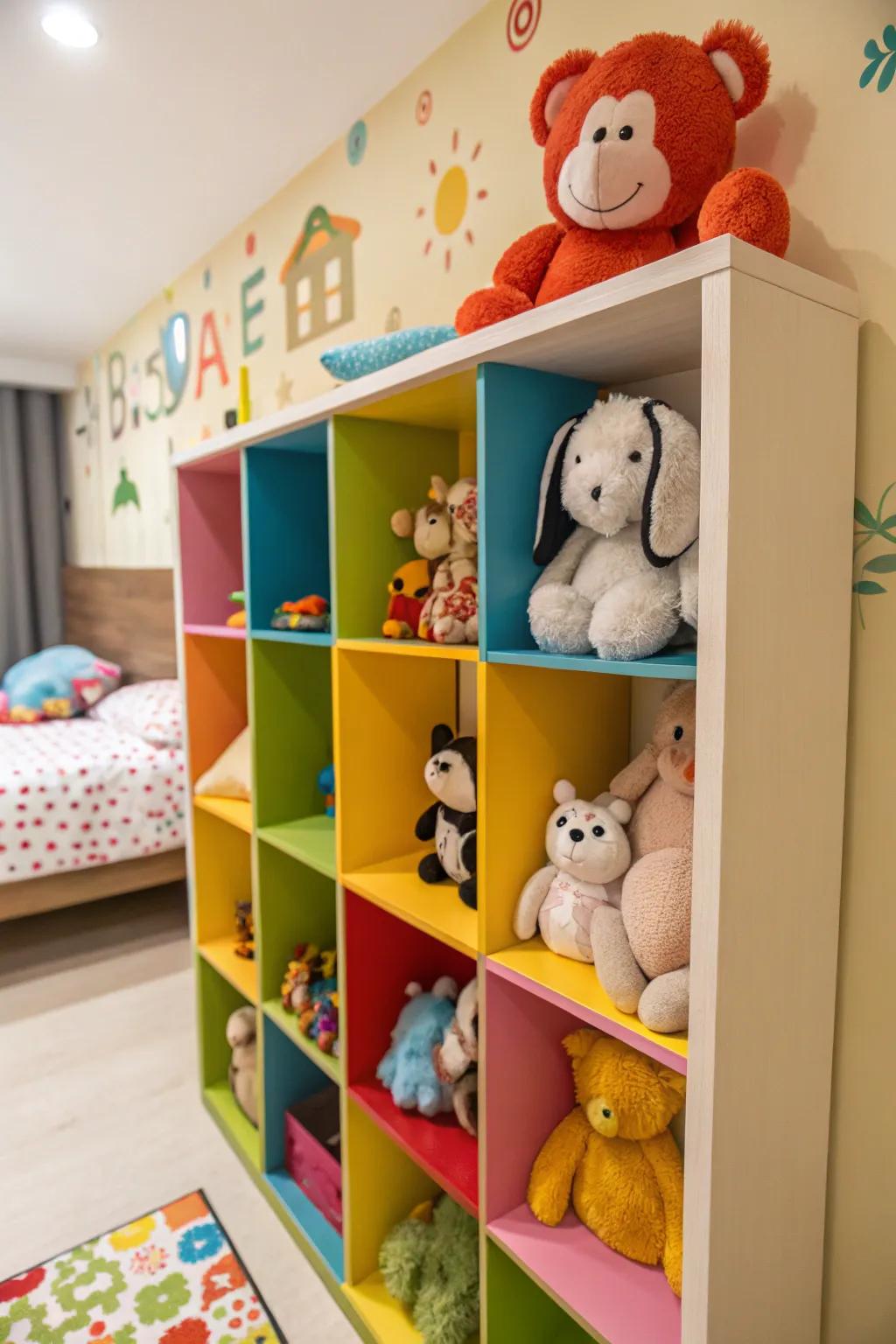 Shelves offer both holding and a vibrant design element.