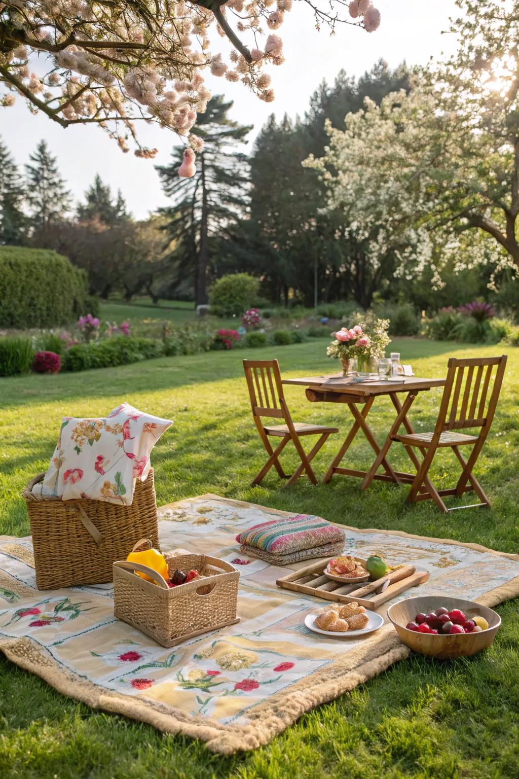 A cozy and chic picnic setup for outdoor gatherings.