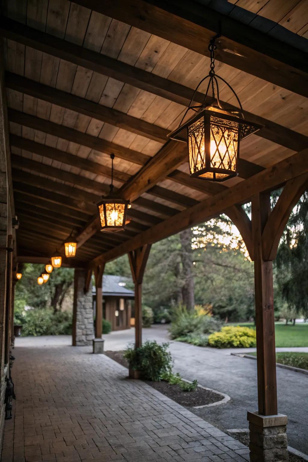 Rustic lanterns add warmth and charm to your carport.