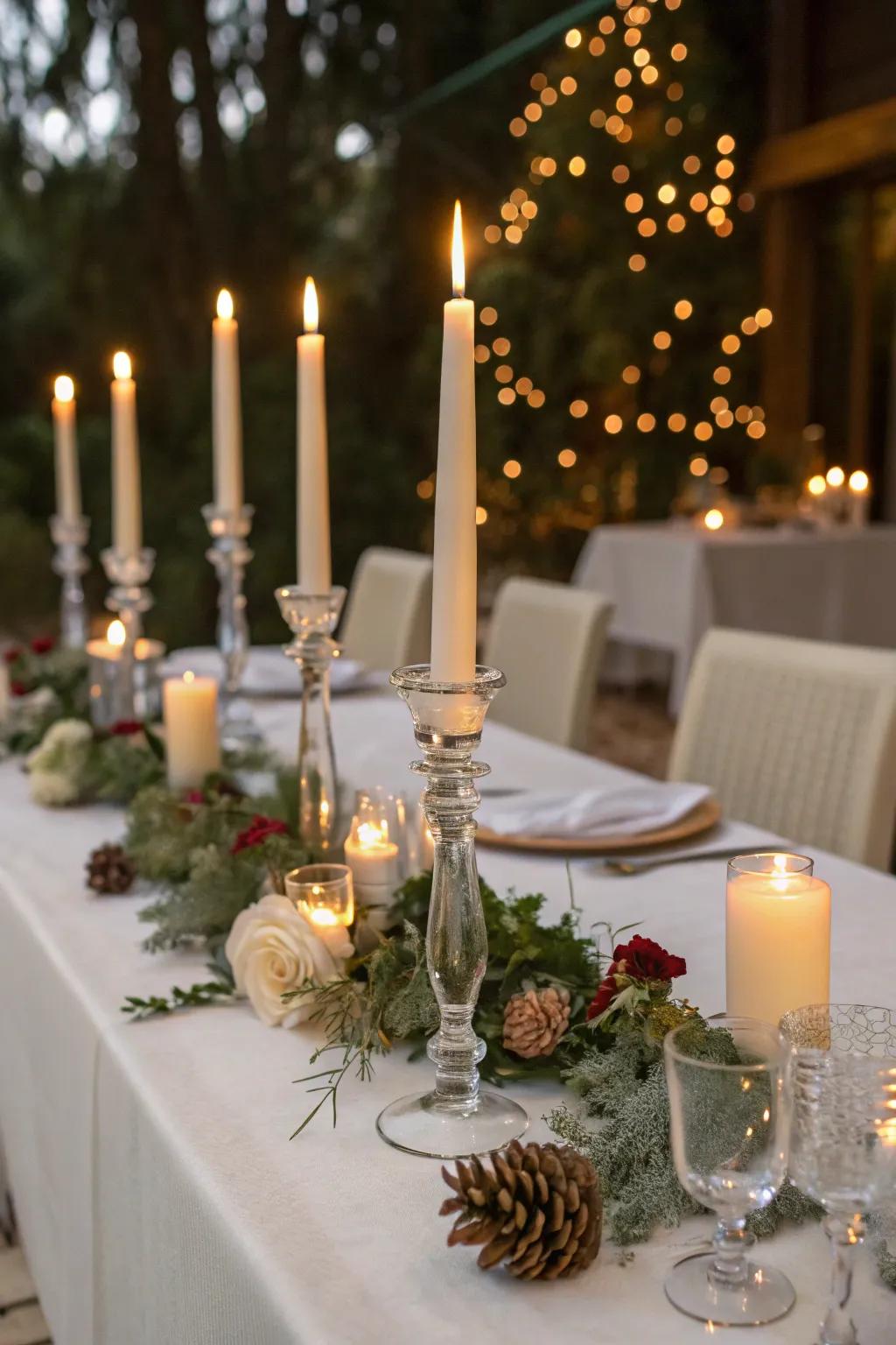 Candlelight creates an inviting and warm graduation celebration.