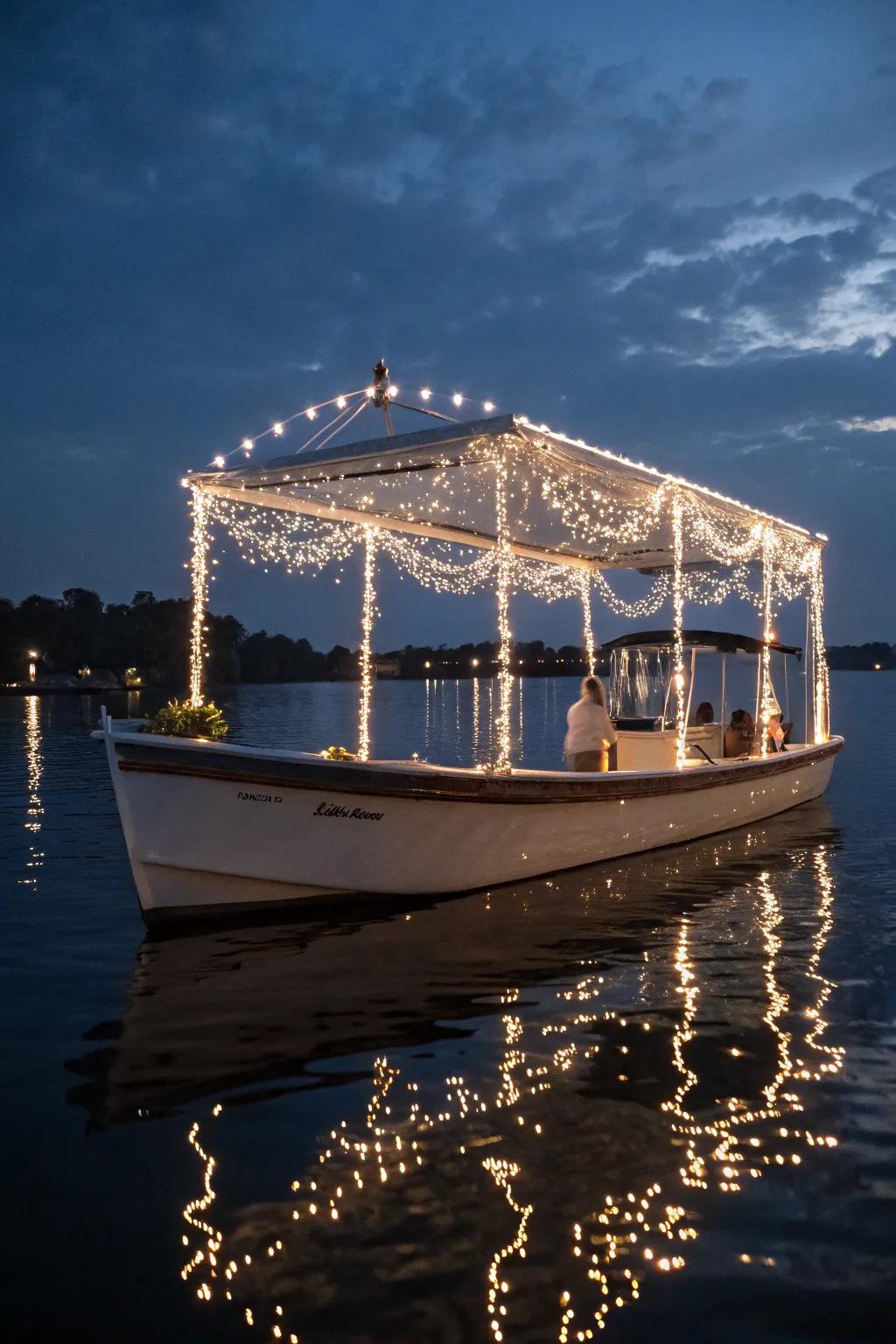 A boat under a canopy of stars, creating a serene and magical scene.