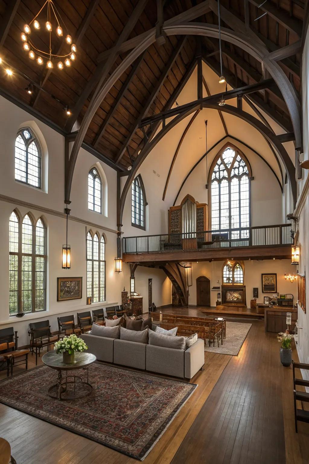 Open lofts offer extra space and stunning views within the church.