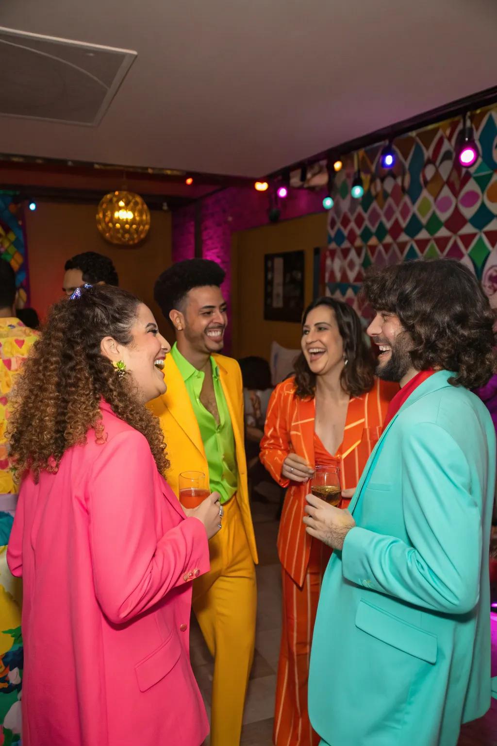 Guests dressed in vibrant colors for the party.