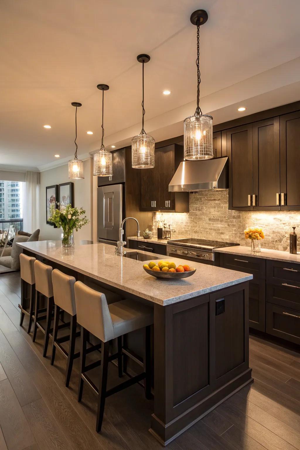 Creative lighting enhances the ambiance and functionality of your kitchen.