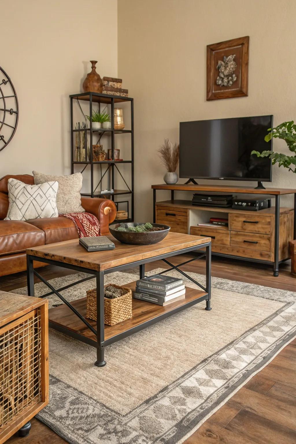 A blend of textures and materials adds depth and warmth to this living room.