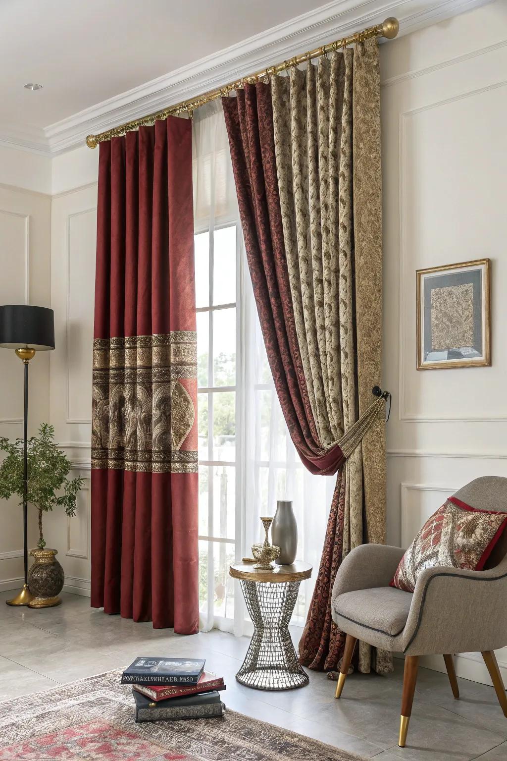 Mixing aesthetics can fashion a distinctive and captivating window dressing design.