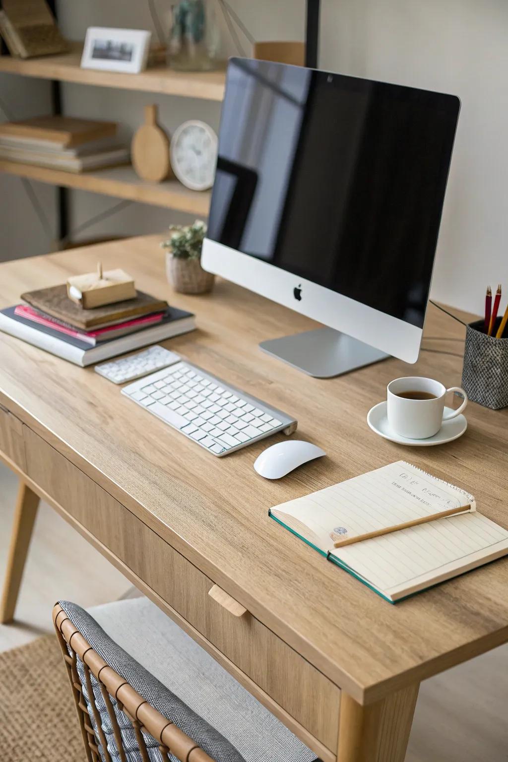 A unique desk with clean lines enhances your PC setup.