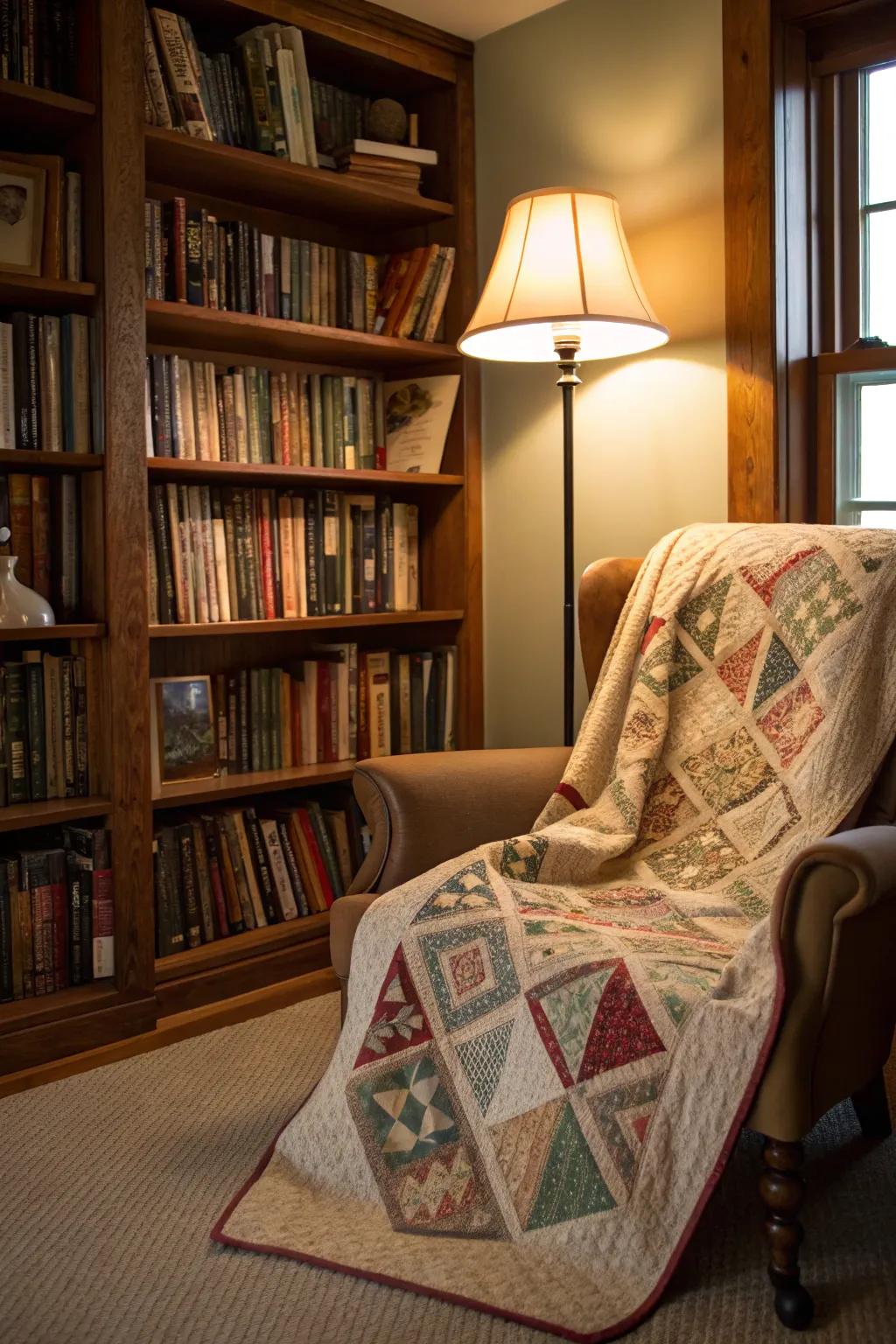 Antique textiles create a warm and inviting atmosphere.