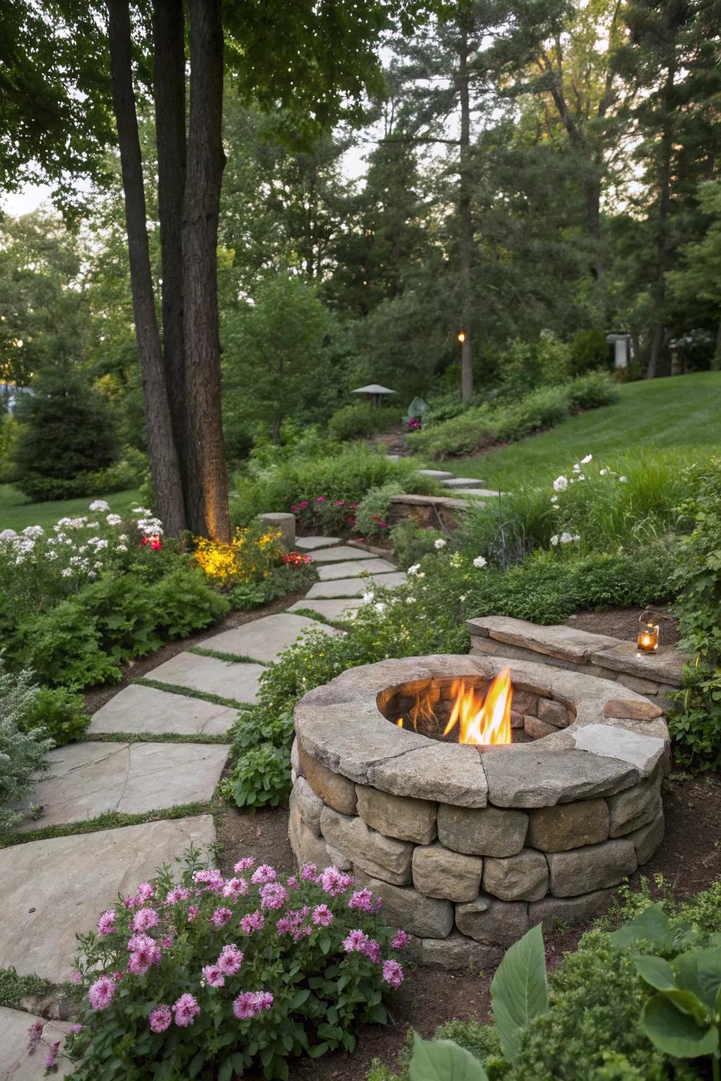 Stacked stones create an earthy, organic feel.