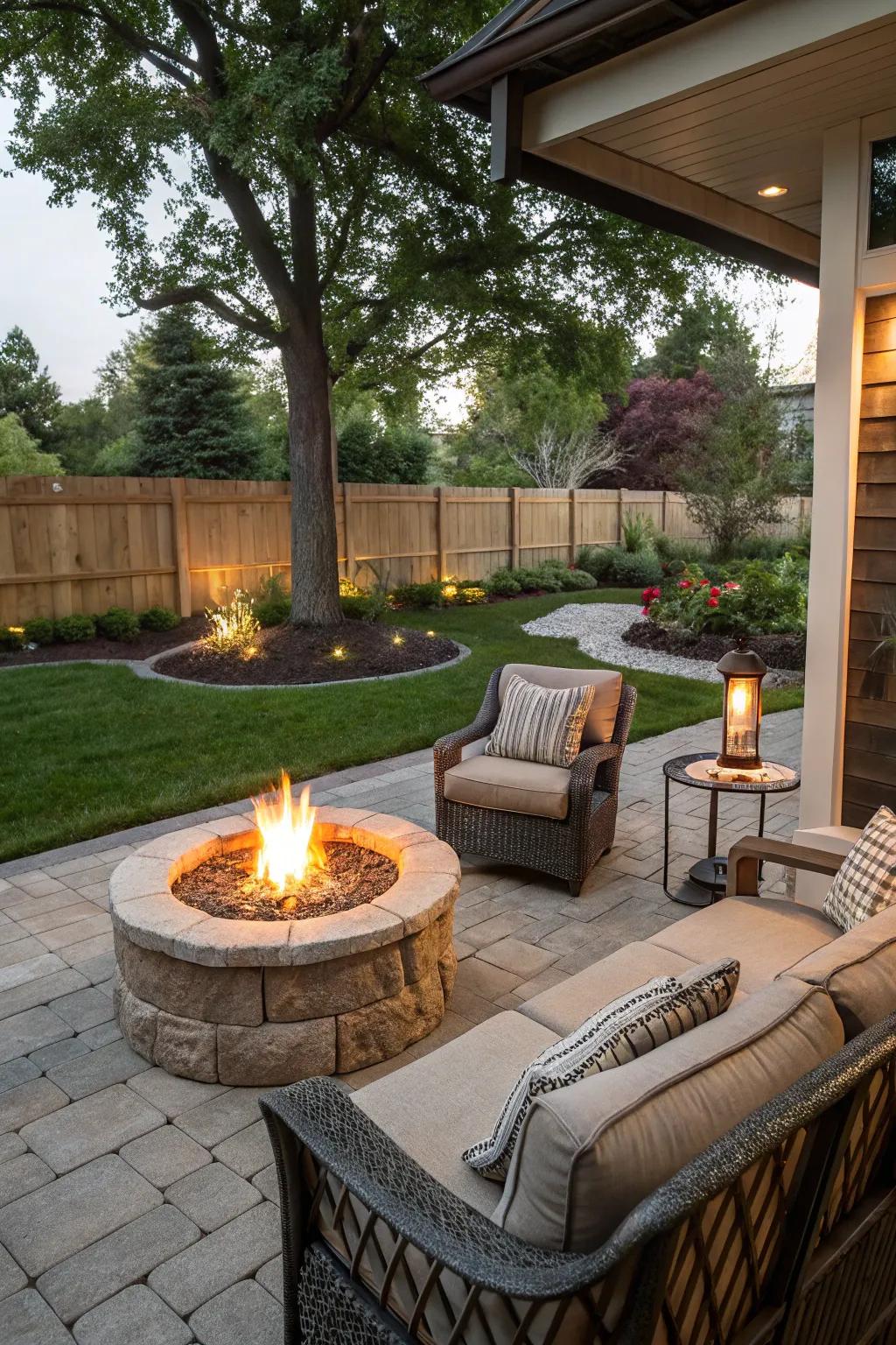 Gather around a cozy fire pit on your front patio.