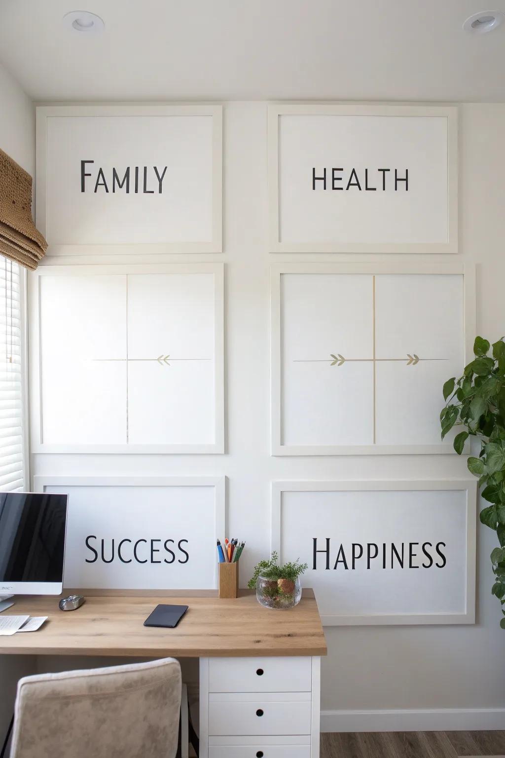 A wall with segmented gratitude boxes.