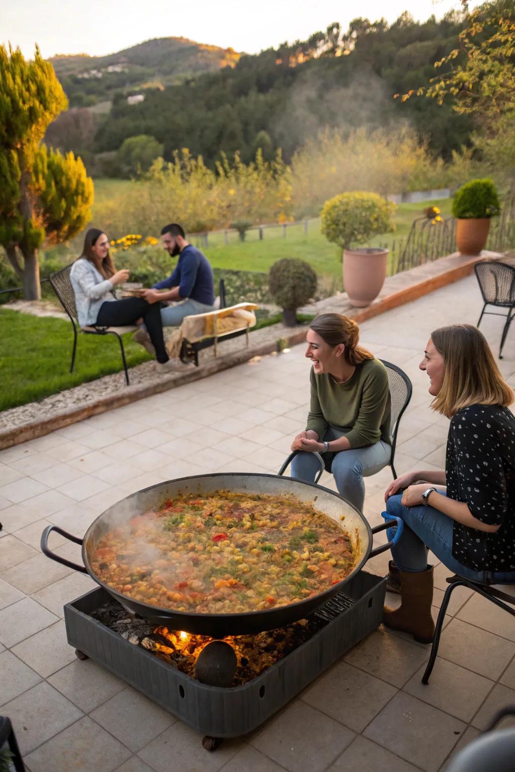 Embrace the camaraderie of paella creation.