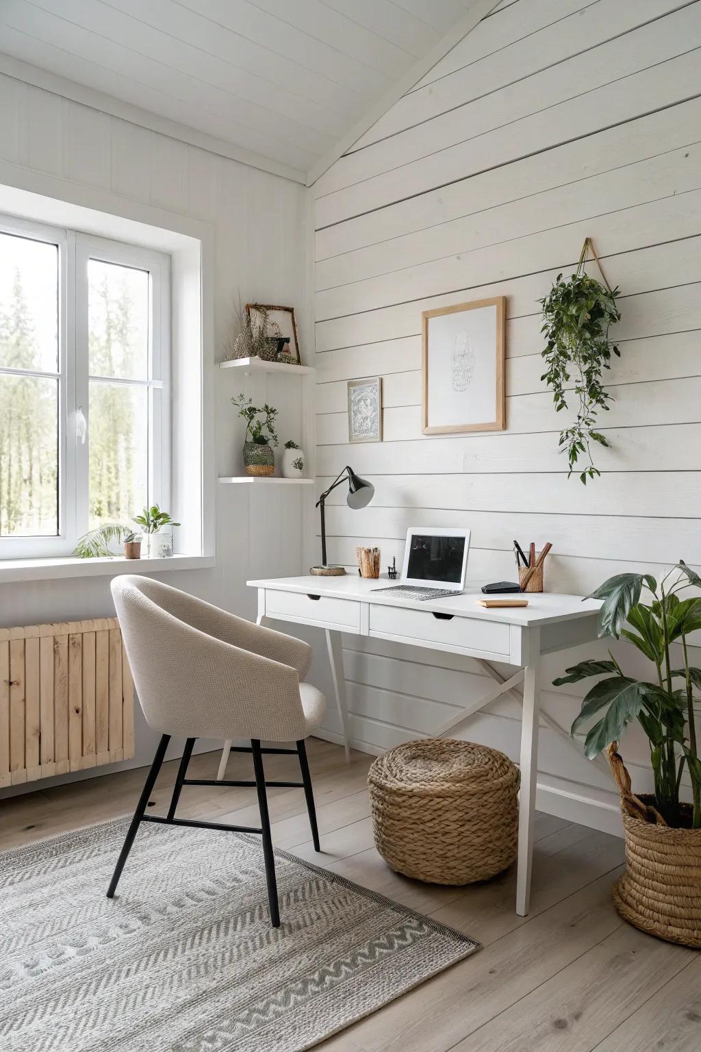 A minimalist approach creates a serene and focused home office environment.