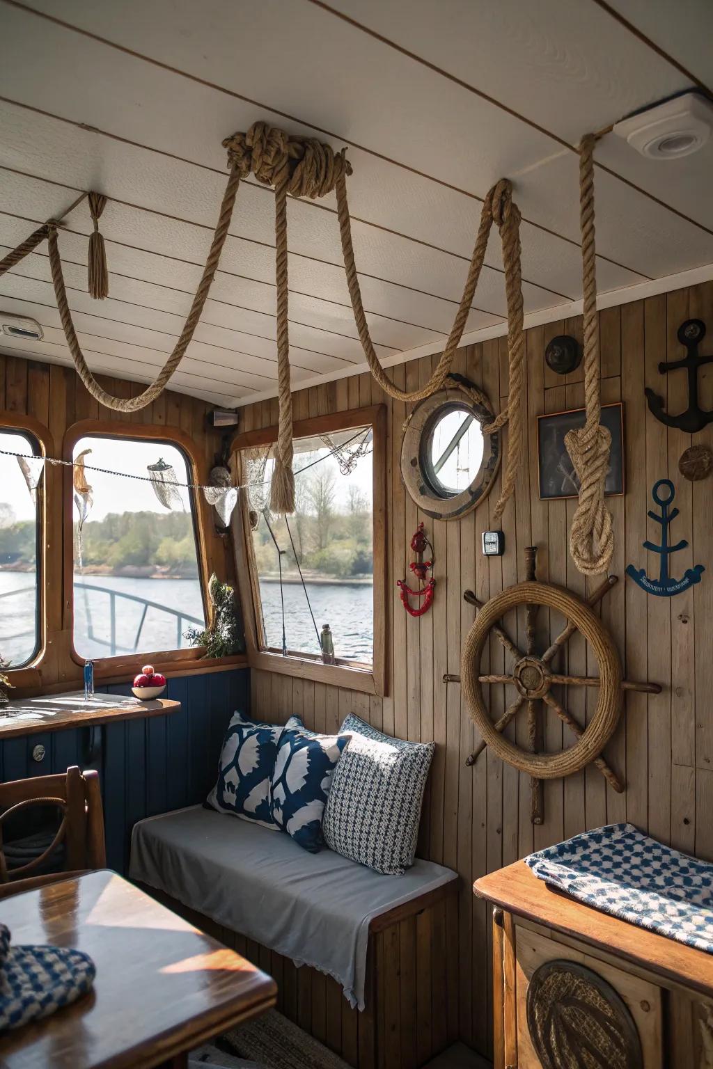 Nautical accents add character to this houseboat's decor.