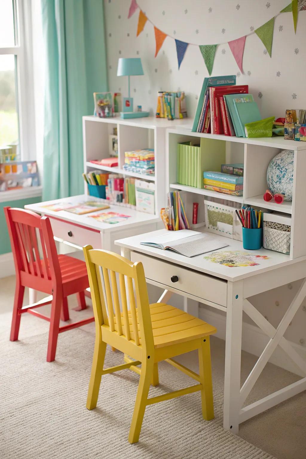 Dual study desks fostering focused learning and creativity.