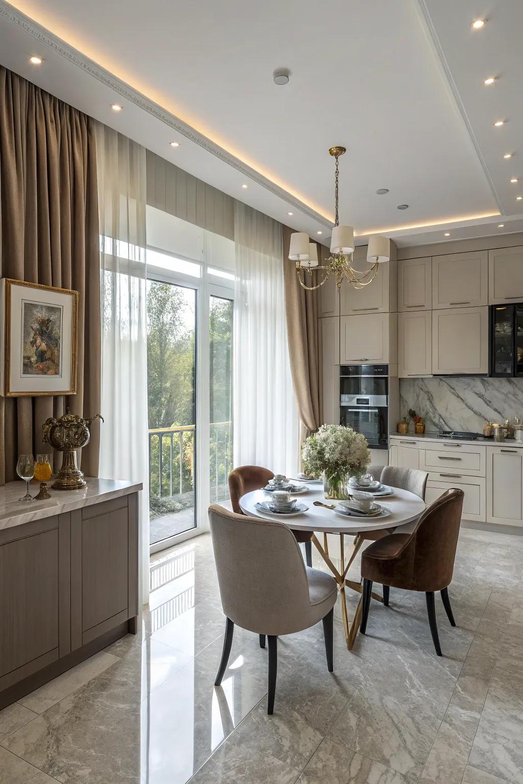 Floor-length curtains add drama and elegance to your kitchen.