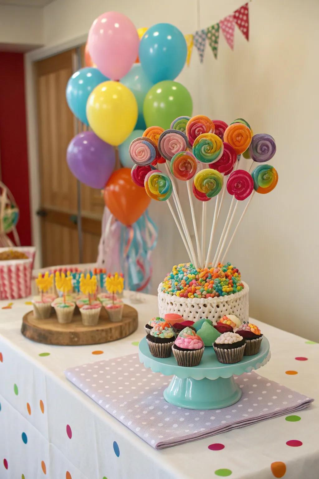 A festive sweet treat posy on a cupcake stand