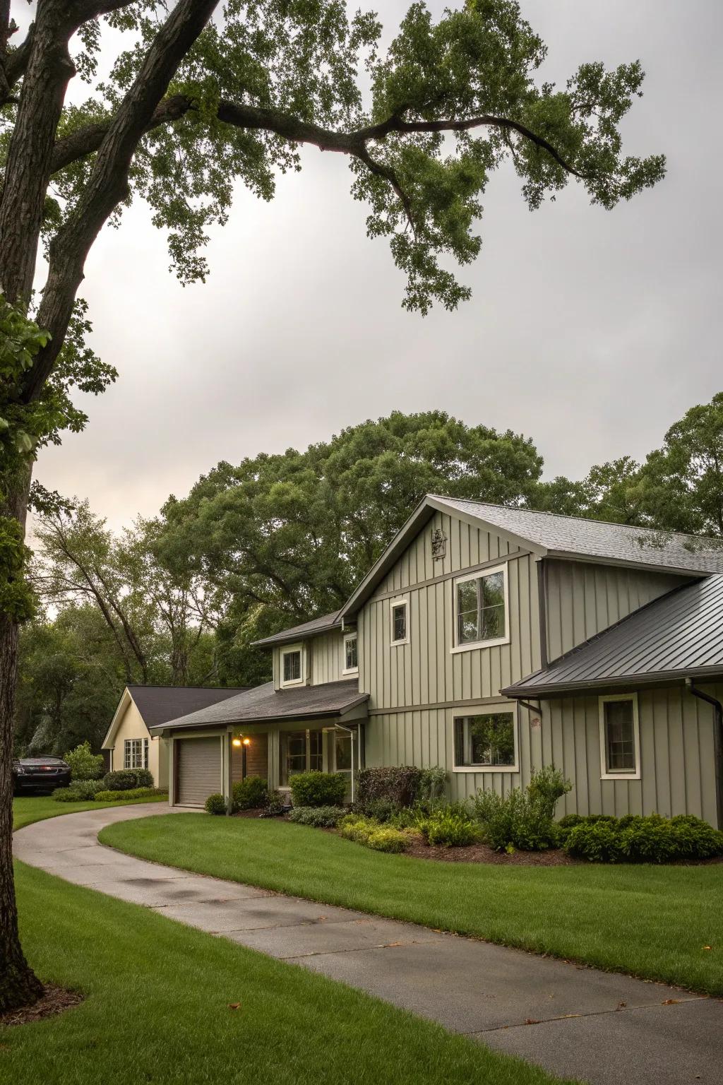 A serene residential house presenting the simplicity of horizontal metal cladding.