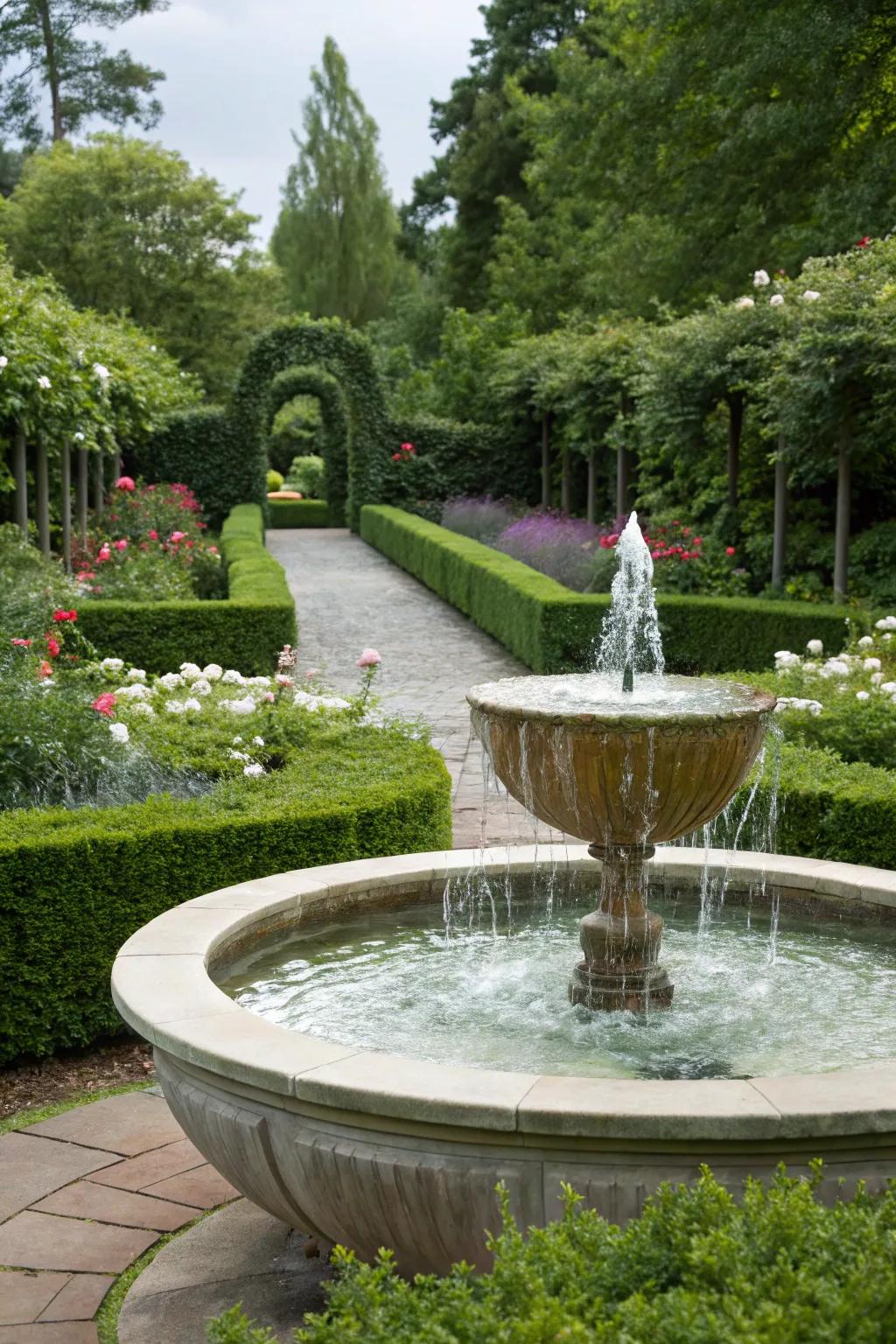 A water feature adds tranquility and elegance to any garden.