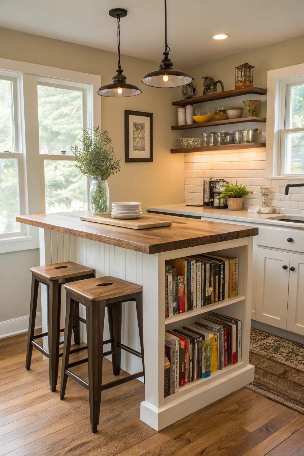 A functional kitchen island adds utility and style.